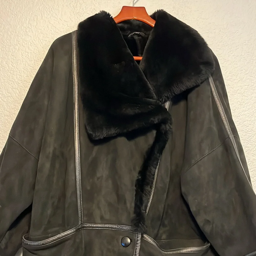 Vintage Christia Hana K Suede Fur Black Coat - Picture 8 of 17